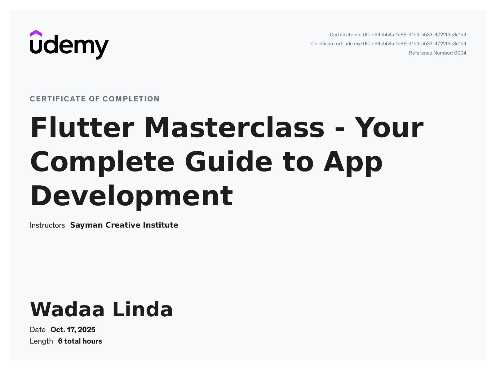 Flutter Masterclass Certification